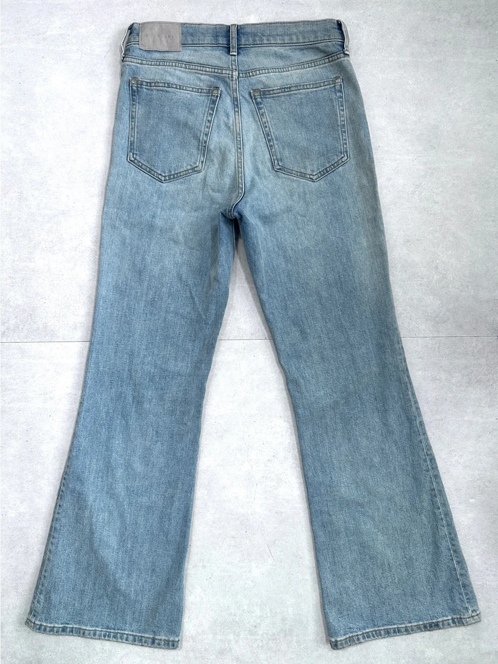 Everlane The High-Rise Flare Jeans Light Wash Distressed Knee Size 27